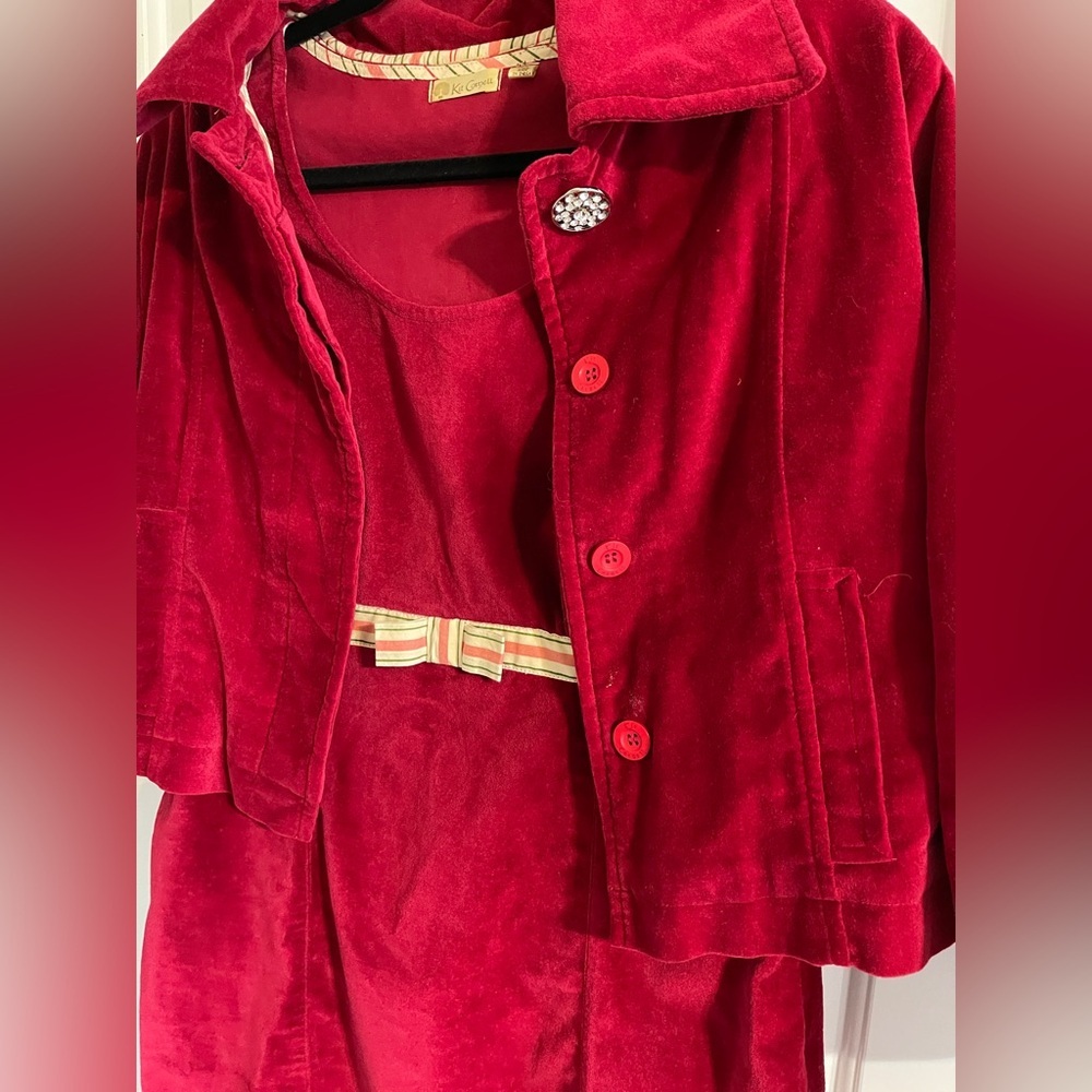 Kit Cornell Pink Velvet Dress Jacket Set Vintage Holiday Retro Chic 90s Size 8 - Picture 3 of 16